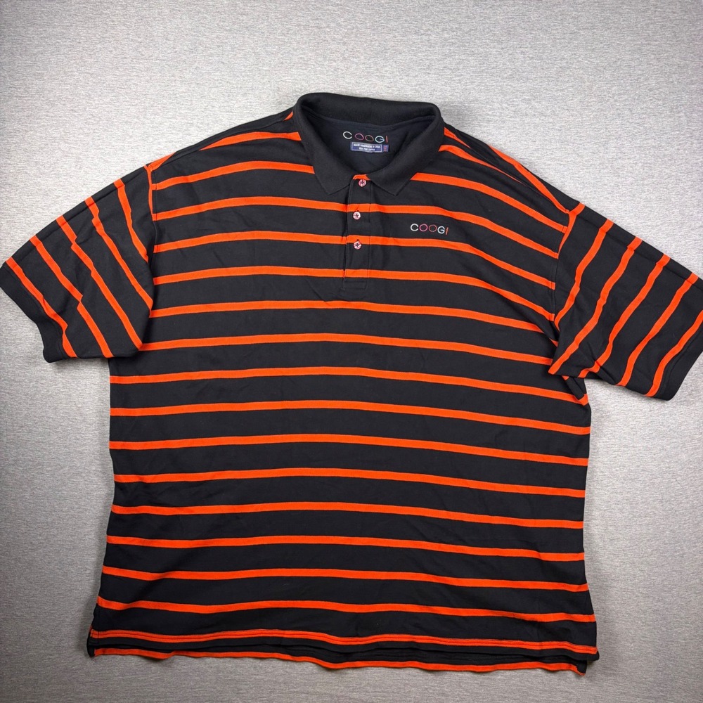 Coogi Polo Shirt Mens 5XL Black Orange Striped Short Sleeve Cotton Logo Top